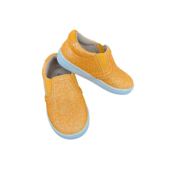 A Bear Co Toddler Size 3 IMPERFECT Orange Smooth Glitter Slides Flats - Picture 11 of 11